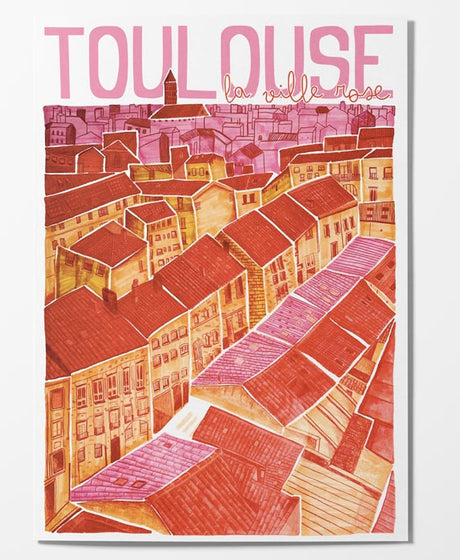 Cartes affiches Toulouse illustration colorée de la Ville Rose