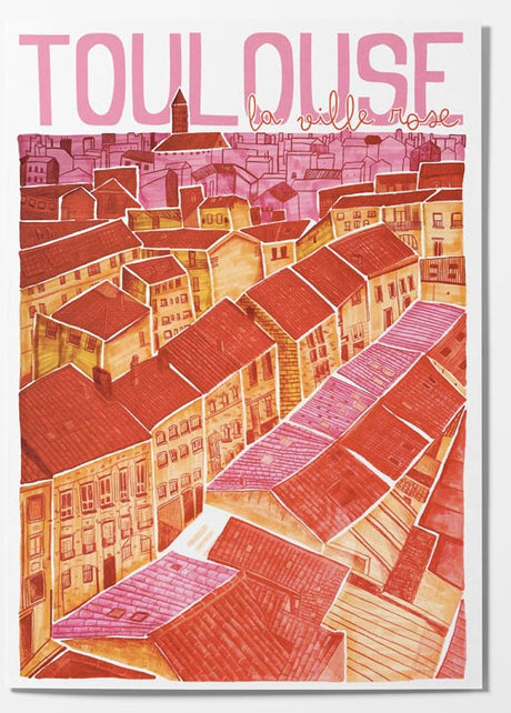 Cartes affiches Toulouse illustration colorée de la Ville Rose