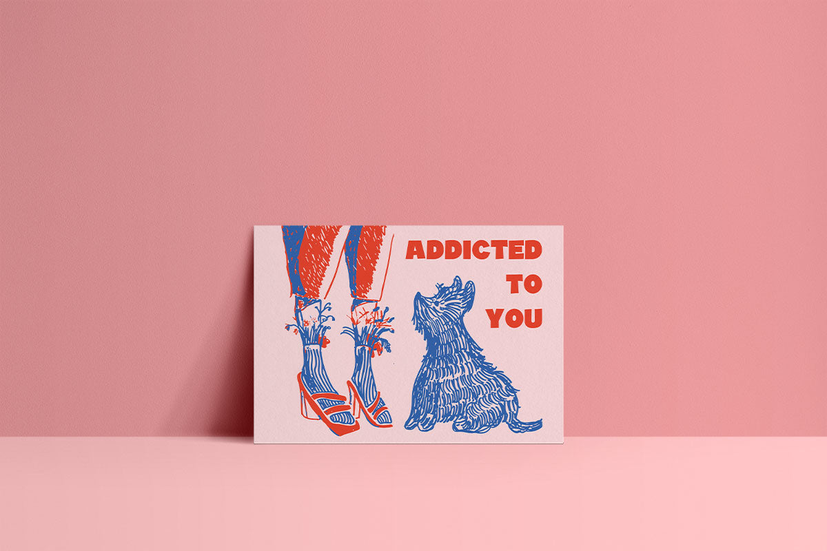 Affiche Addicted To You avec illustration graphique et message typographique
