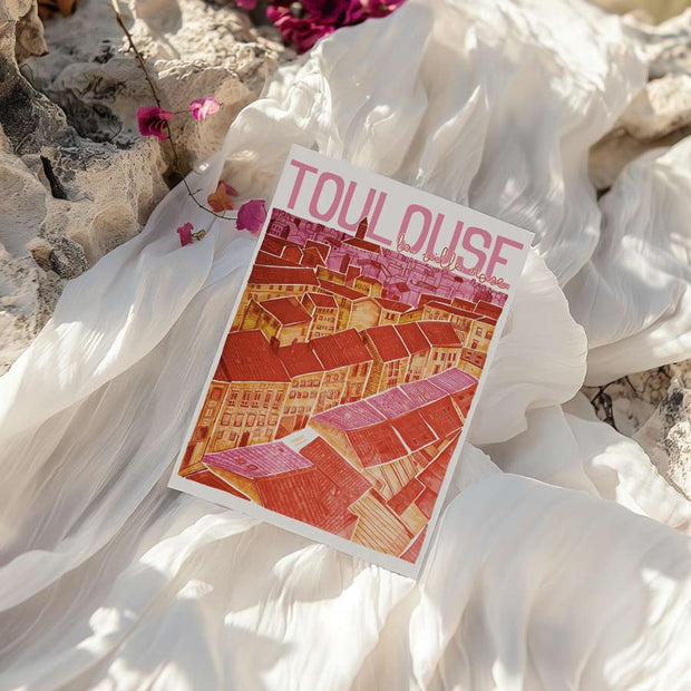 Carte postale illustrée de Toulouse représentant la Ville Rose
