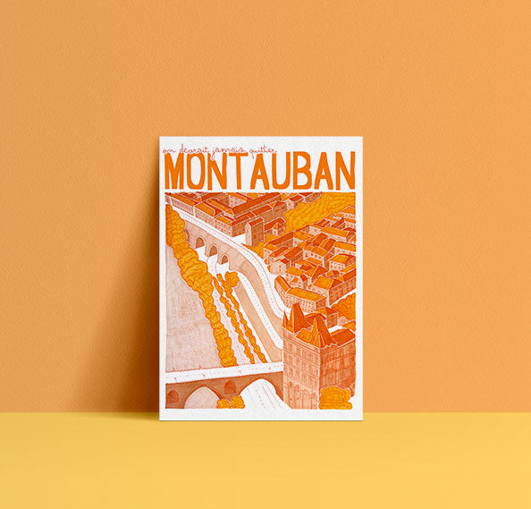 Affiche illustrée de Montauban avec vue urbaine et architecture
