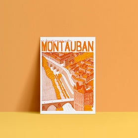 Affiche illustrée de Montauban avec vue urbaine et architecture
