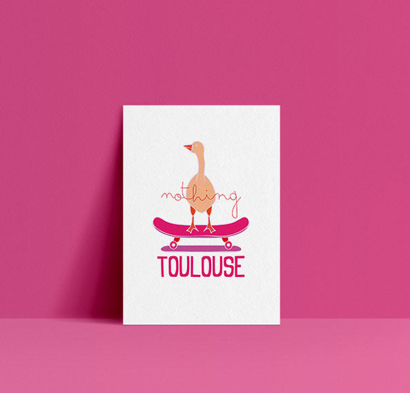 Affiche Nothing Toulouse avec illustration d’un canard sur skateboard
