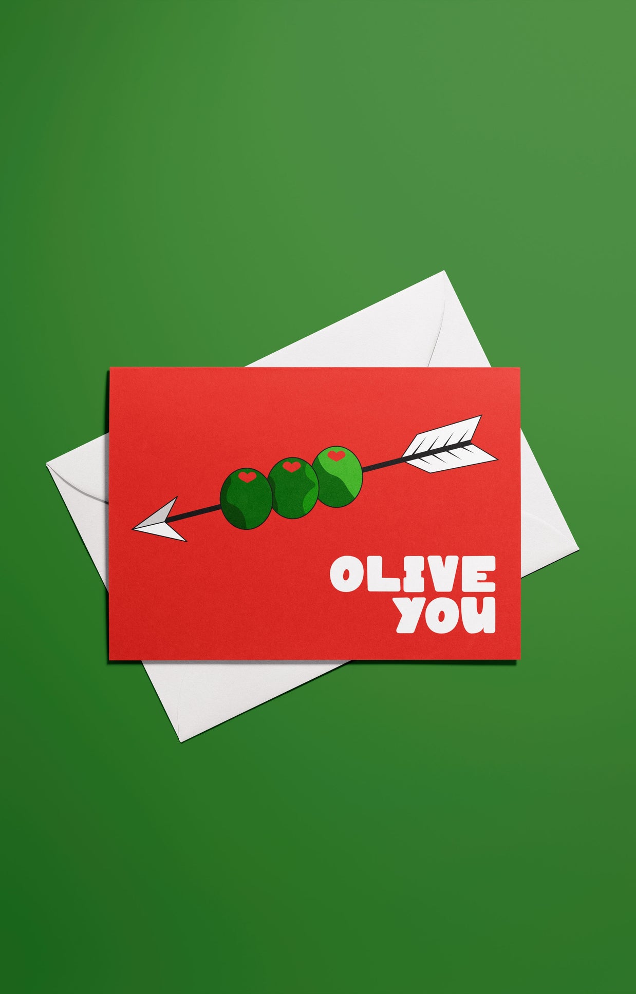 Affiche Olive You avec illustration graphique d’olives et message humoristique
