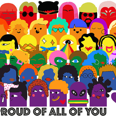 Affiche Pride colorée célébrant la diversité et l’inclusion avec le message I'm proud of all of you
