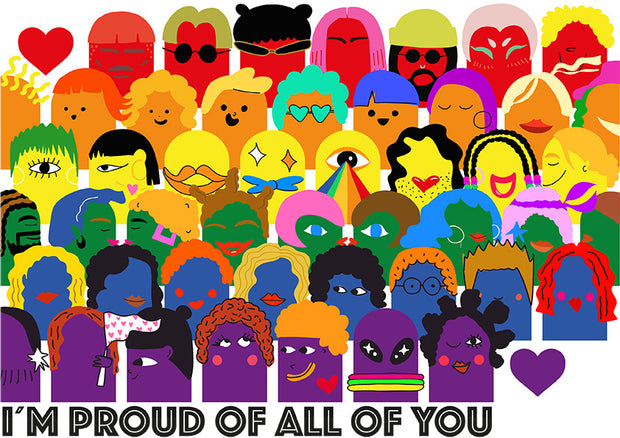 Affiche Pride colorée célébrant la diversité et l’inclusion avec le message I'm proud of all of you
