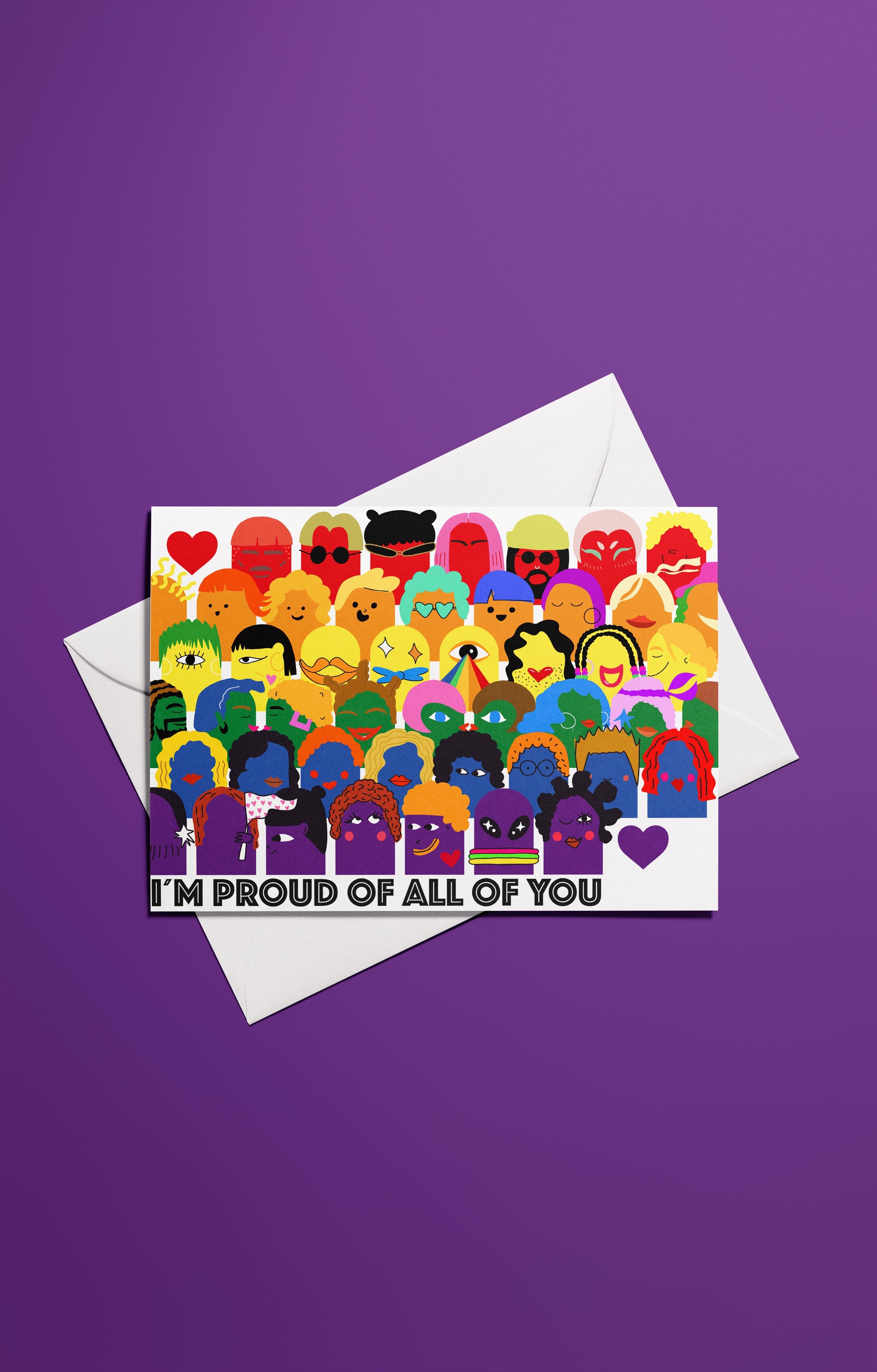 Affiche Pride colorée célébrant la diversité et l’inclusion avec le message I'm proud of all of you
