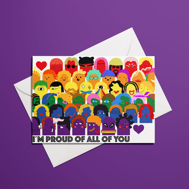 Affiche Pride colorée célébrant la diversité et l’inclusion avec le message I'm proud of all of you
