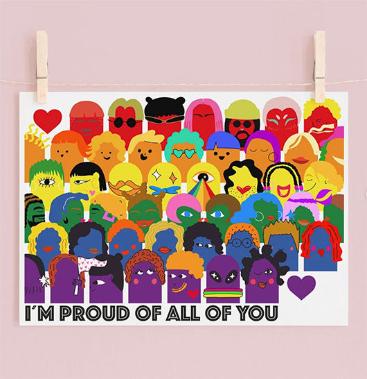 Affiche Pride colorée célébrant la diversité et l’inclusion avec le message I'm proud of all of you
