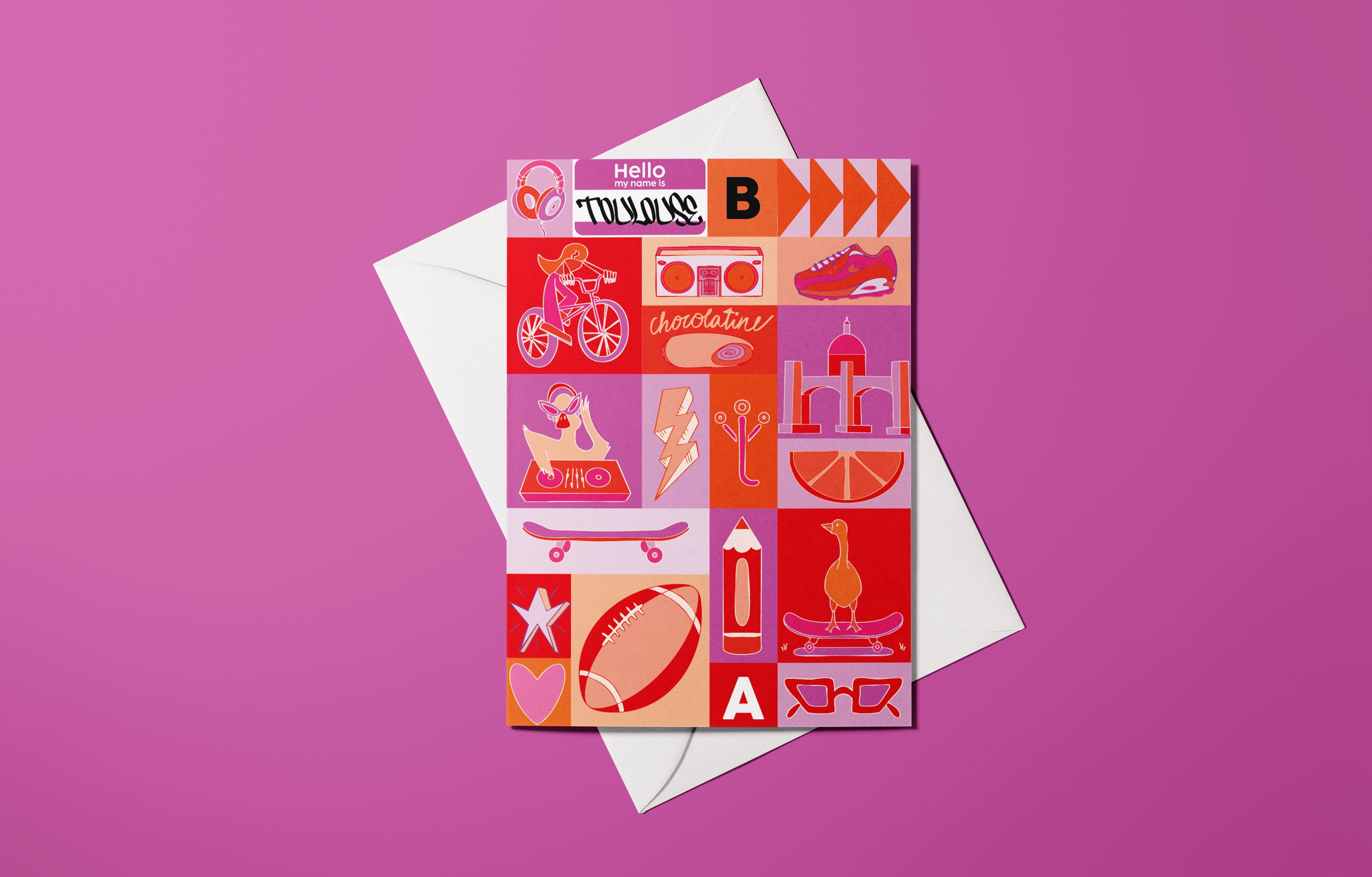 Affiche illustrée de Toulouse avec pictogrammes et références culturelles
