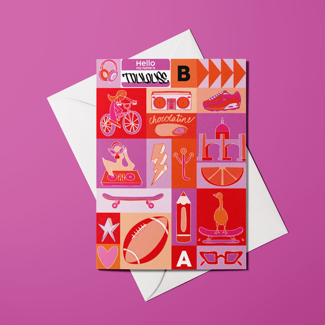 Affiche illustrée de Toulouse avec pictogrammes et références culturelles
