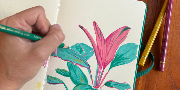 Participant dessinant des feuilles et des fleurs lors d’un atelier d’illustration botanique