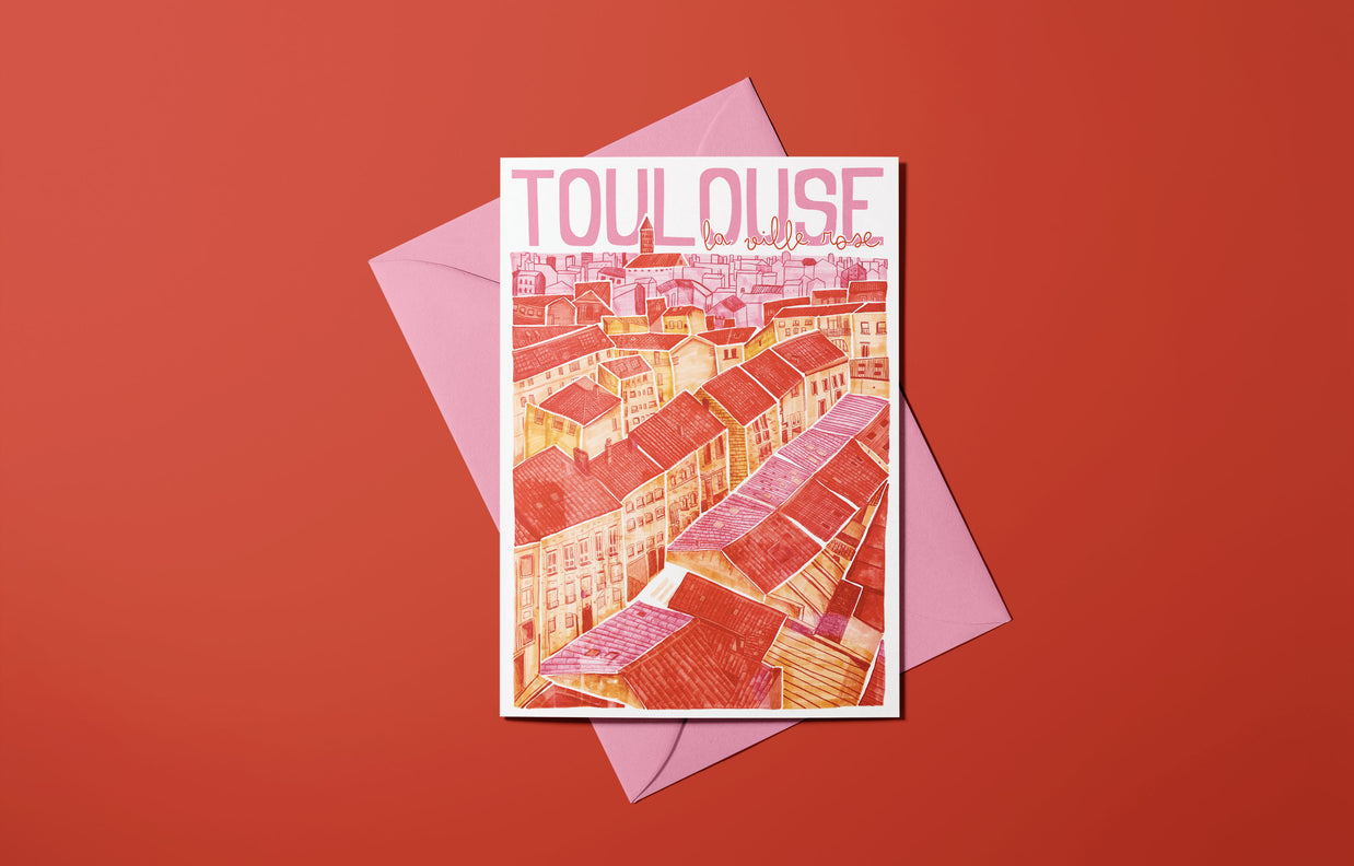 Carte postale illustrée de Toulouse représentant la Ville Rose
