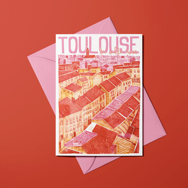 Carte postale illustrée de Toulouse représentant la Ville Rose
