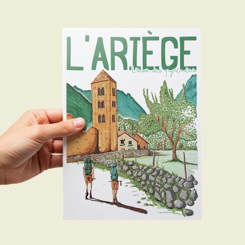 Affiche décorative de l’Ariège avec illustration originale inspirée des montagnes des Pyrénées, parfaite pour apporter une touche nature et élégante à un intérieur.