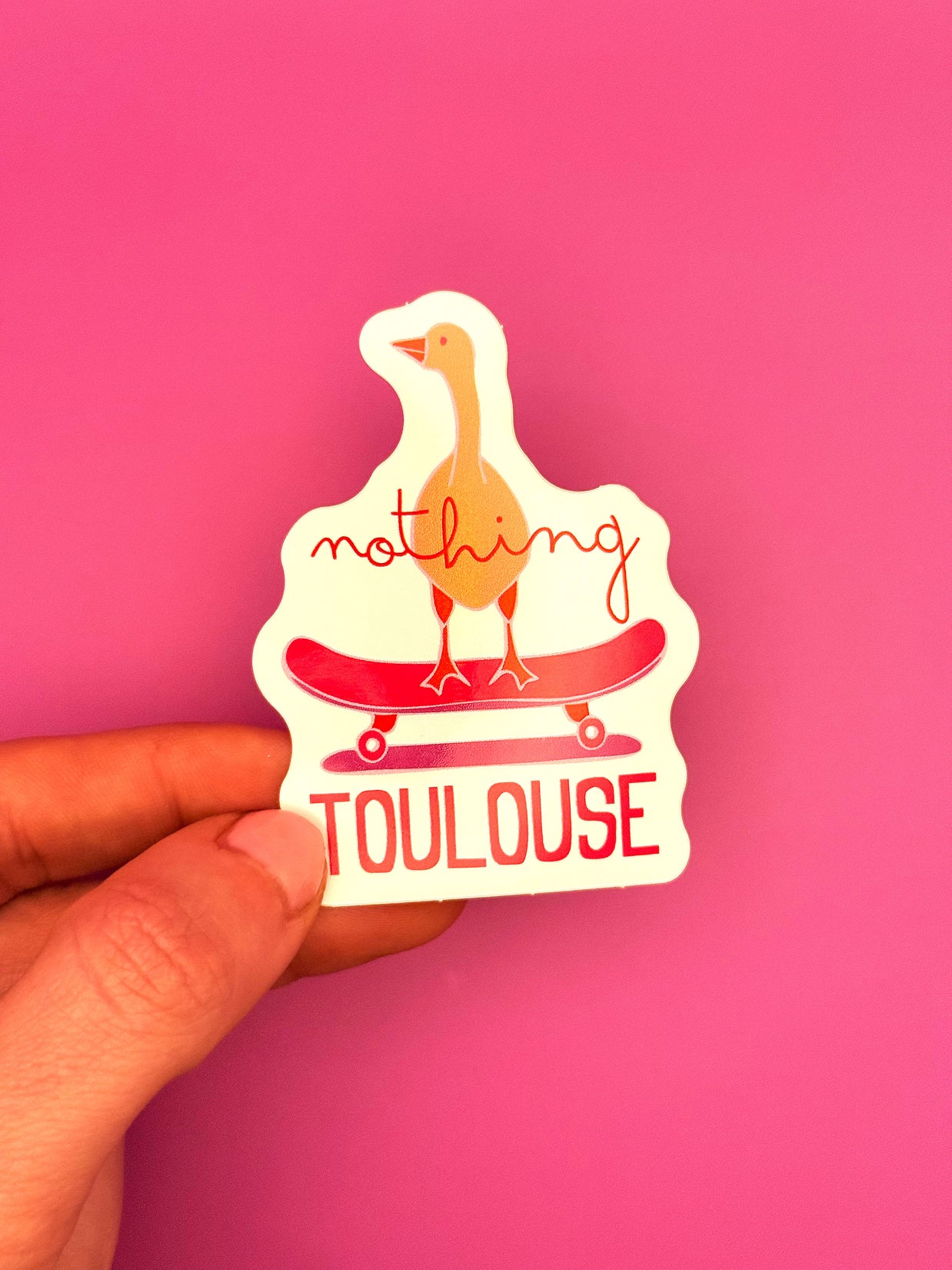 Sticker Nothing Toulouse con un pato ilustrado sobre un skate
