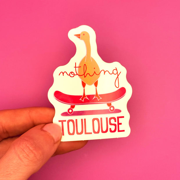 Sticker Nothing Toulouse con un pato ilustrado sobre un skate
