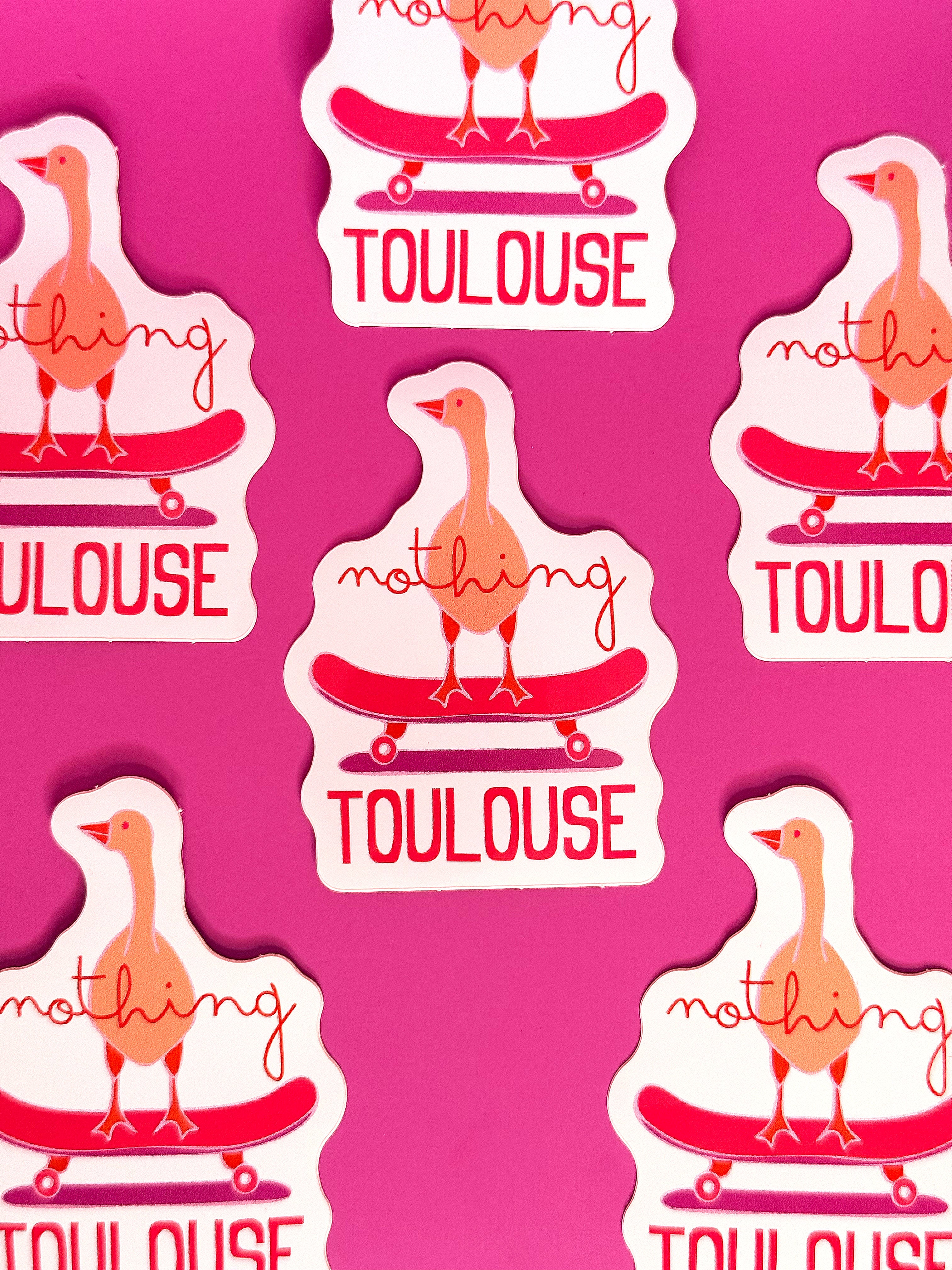 Sticker Nothing Toulouse con un pato ilustrado sobre un skate
