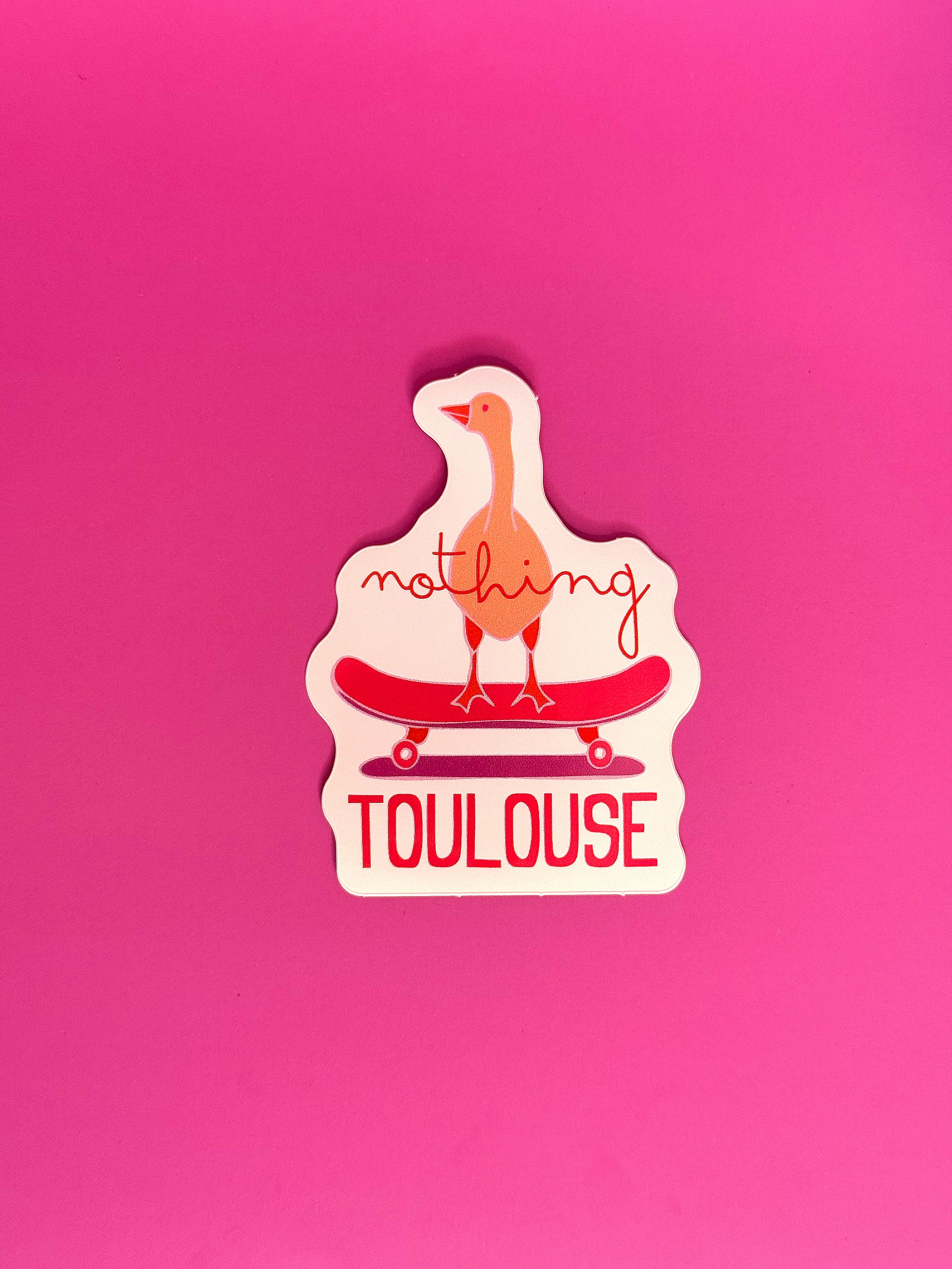 Sticker Nothing Toulouse con un pato ilustrado sobre un skate
