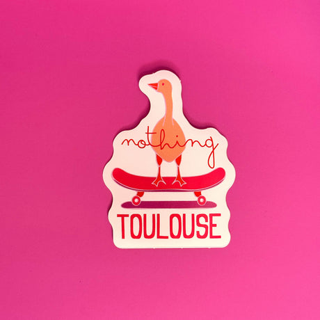 Sticker Nothing Toulouse con un pato ilustrado sobre un skate
