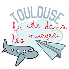 Sticker Toulouse la tête dans les nuages sur fond blanc